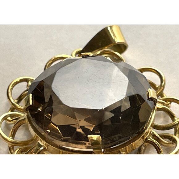 Vintage Italian 18K Gold Pendant With 19mm Smoky Quartz Stone - Picture 12 of 14
